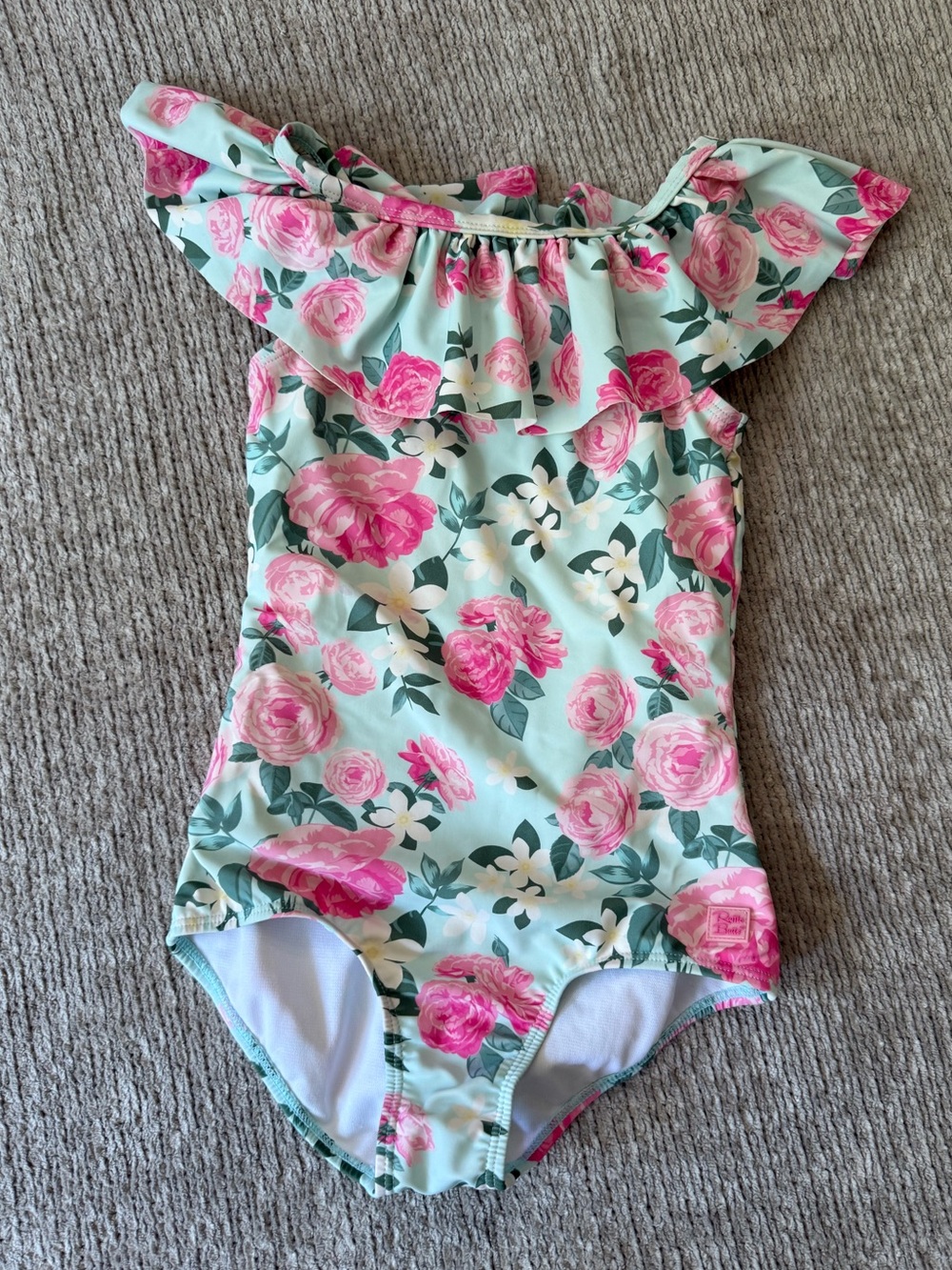 RuffleButts Girls Size 8 Mint Pink Floral Ruffle One Piece Swimsuit